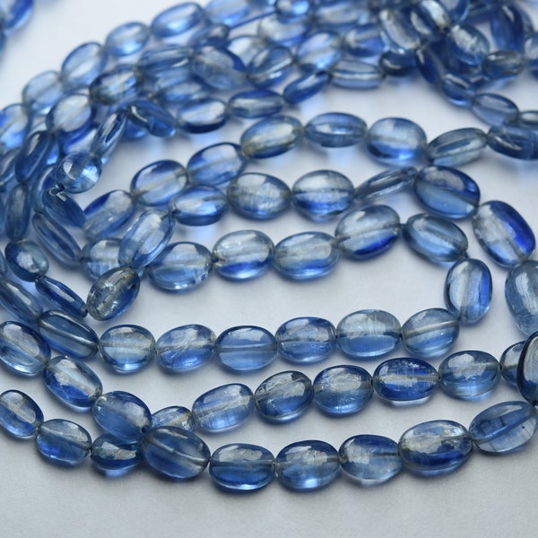 14 Inch Strand,Superb-Finest Quality,Natural Blue Kyanite Smooth Oval Beads,Size.6-9mm