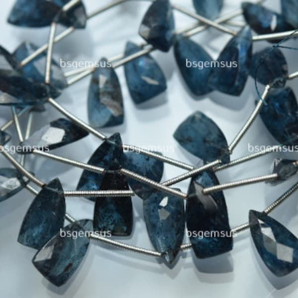 4 Pcs, Natural Teal Moss Kyanite Faceted Trillion Shape Briolettes,Size. 14-15mm