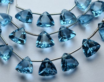 Super Finest Quality,London Blue Hydro Quartz  Faceted Trillion Shape Briolettes,Size 10mm