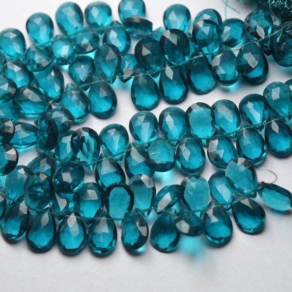 7 Inches Strand,Super Finest Quality,Peacock Blue Hydro Quartz Faceted Pear Shape Briolettes,Size 7x10mm