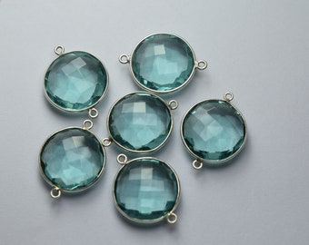 925 Sterling Silver,FLUORITE Green Hydro Quartz Faceted Coins Shape Connector,10 Piece Of  22mm App.