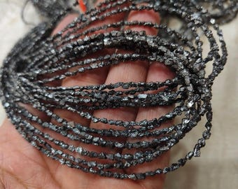 7 Inches Strand,Finest Quality,Natural Black Diamond Faceted Uncut Chips Shaped Beads,Size 2-3mm,