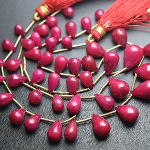 8 Inch strand,22 Stones,Finist Quality,Natural Dyed Ruby Smooth Drops Shaped Briolettes. 7-12mm