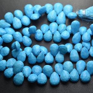 8 Inches Strand,Rare Blue Turquoise Faceted Pear Shape Beads,Size 9-10mm