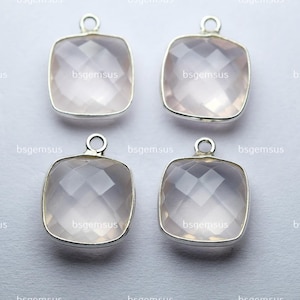 925 Sterling Silver,Natural Rose Quartz Faceted Cushion Shape Connector,5 Piece Of  14mm App.