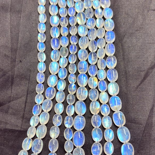Blue Flash Rainbow Moonstone Smooth Oval Shape Briolettes,Size 8-11mm Approx