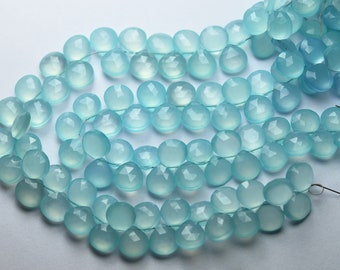 7 Inches Strand,Super Finest,Aqua Chalcedony Faceted Heart Shape Briolettes,Size 8mm,