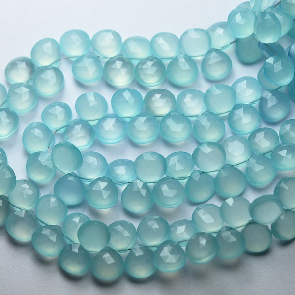 7 Inches Strand,Super Finest,Aqua Chalcedony Faceted Heart Shape Briolettes,Size 8mm,