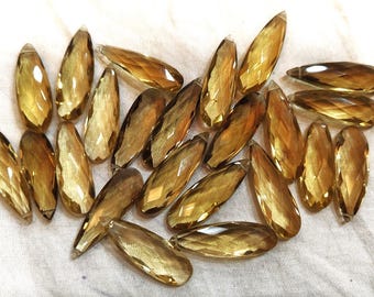 3 Match Pair, Natural Honey Quartz Faceted Pear Shape Briolette, Size 8x25mm