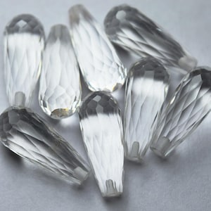 Half Drilled,5 Mtched Pair,Super Finist,Natural Rock Crystal Faceted Drops Shape Briolettes,Size 8x20mm