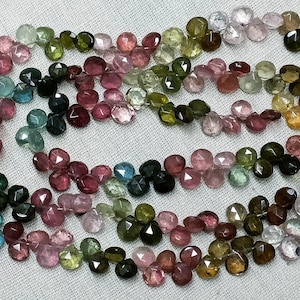 8 Inch strand,Natural Multi Tourmaline Faceted Heart Shape Briolettes, Size. 4-5mm