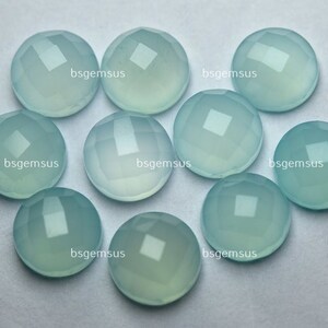 5 Matched Pair,Aqua Blue Chalcedony Faceted Coins Shape Cabochon,Size 10mm