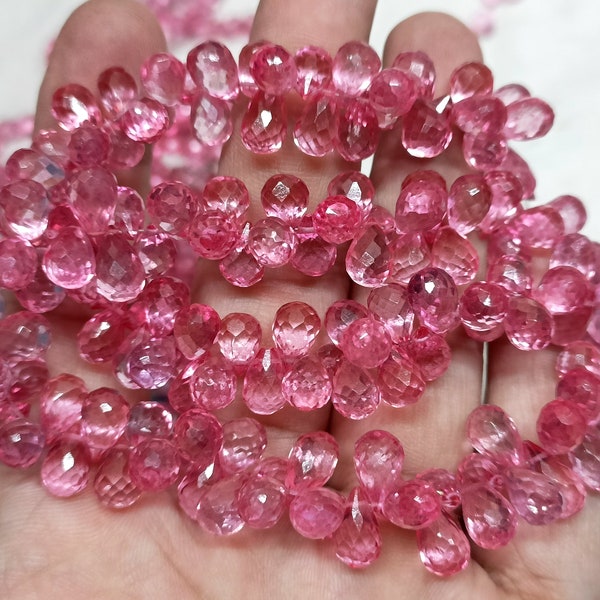 15 Pcs, Finest Quality, Mystic Pink Topaz Faceted Tear Drops, Size. 9-10mm