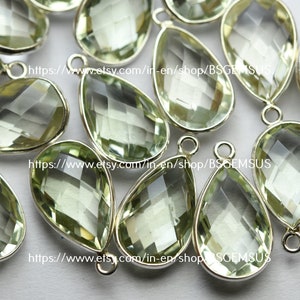925 Sterling Silver,Natural Green Amethyst Faceted Pear Shape Connector,4 Piece Of  20mm App.