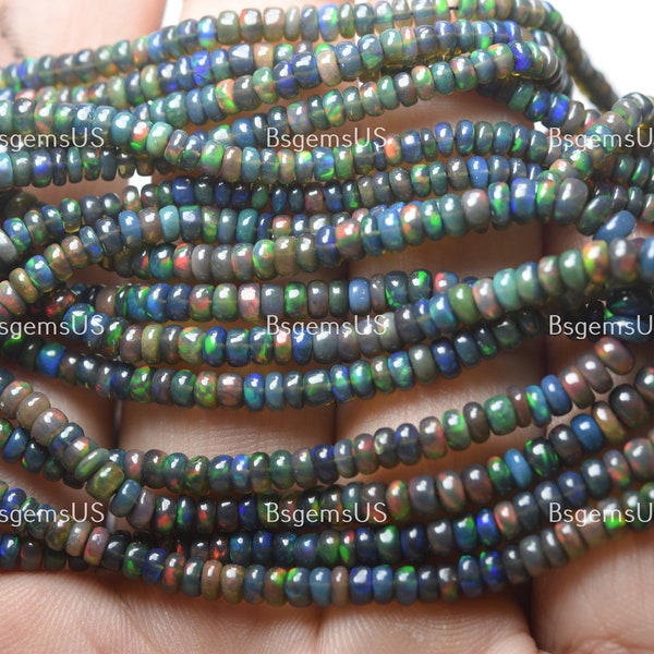 8 Inches strand,Finest Quality,Natural Ethiopian  Opal Smooth Rondelles Beads.3.5-4mm