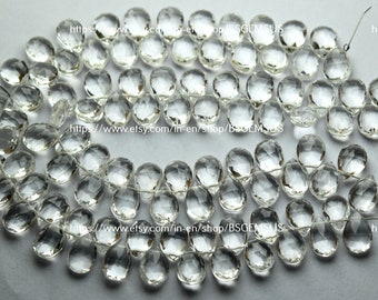 7 Inch Strand, Natural Rock Crystal Faceted Pear Briolettes, 7x10mm