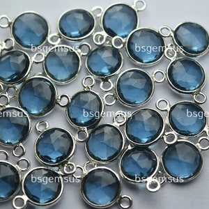 925 Sterling Silver,London Blue Hydro Quartz Faceted Coins Shape Connector,5 Piece Of 15mm App. Silver