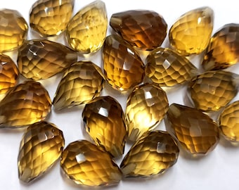 Honey Quartz Faceted Drop Briolettes, Half Drilled Pair (8x12mm)