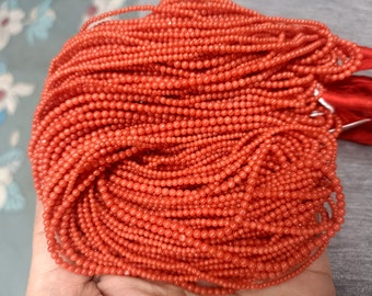 16 Inches Strand, Rare Natural Italian Coral Smooth Round Balls Beads, Size 2mm