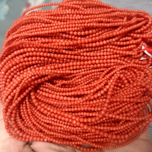 16 Inches Strand, Rare Natural Italian Coral Smooth Round Balls Beads, Size 2mm