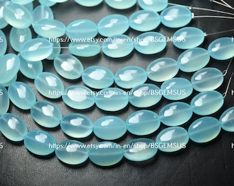 7 Inches Strand, Aqua Chalcedony Smooth Oval Shaped beads, 10x14mm
