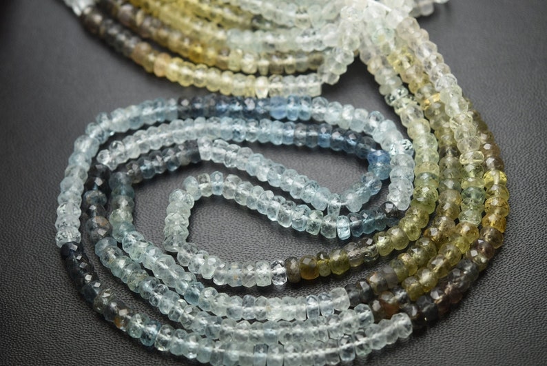 15 Inches Strand,Natural Aquamarine Micro Faceted Rondelles.4.5-5mm