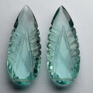 2 Matched Pairs,Green Amethyst Hydro Quartz Faceted Carving Pear Shape Briolettes,Size 12x30mm