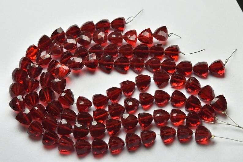 7 Inch Strand,Red Quartz Faceted Trillion Shape Briolettes,Size 7.5-8mm