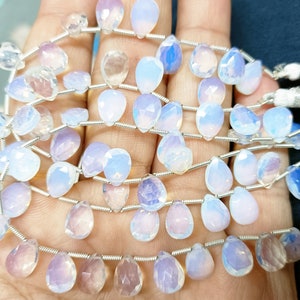 7 Inch Strand, Opalite  Blue Hydro Quartz Faceted Pear Shape Beads, Size 8x12mm