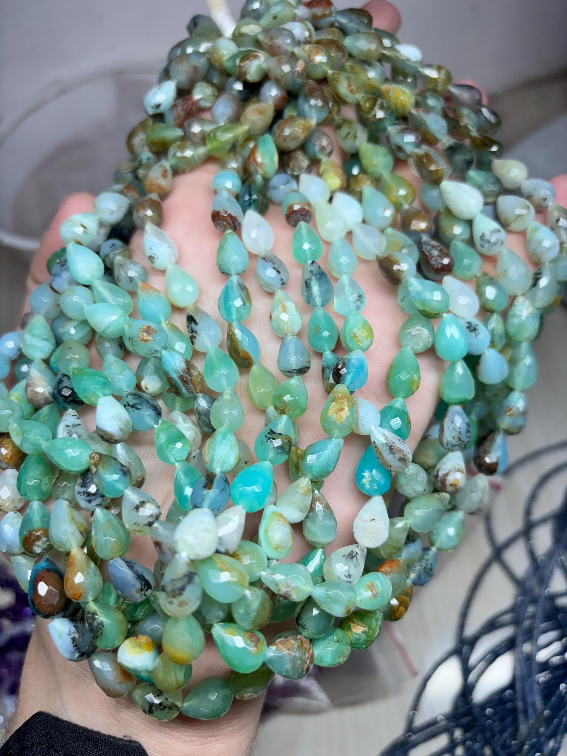 8 Inches Strand, Beautiful Natural Peruvian Opal Faceted Drops Beads ...