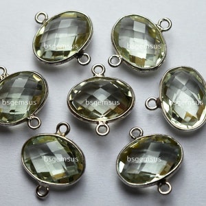 925 Sterling Silver,Natural Green Amethyst Faceted Oval Shape Connector,2 Piece Of  17mm App.
