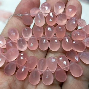 7 inches strand,Rose Chalcedony Faceted Pear Shape Briolettes,Size 8x12mm