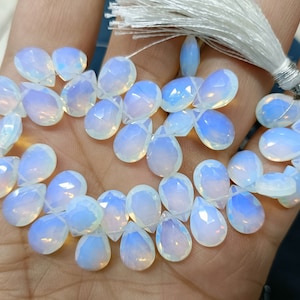 8 Inch Strand, Opalite  Blue Hydro Quartz  Faceted Pear Shape Beads, Size 7x10mm