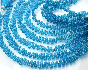 8 Inches Strand,Natural Neon Blue Apatite Smooth Tear Drops Shaped Briolette 5-4mm