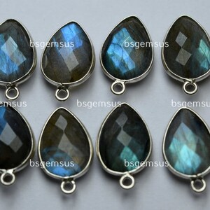 925 Sterling Silver, Blue Flash Labradorite Faceted Pear Shape Pendant,2 Piece Of  18mm App.