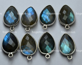 925 Sterling Silver, Blue Flash Labradorite Faceted Pear Shape Pendant,2 Piece Of  18mm App.