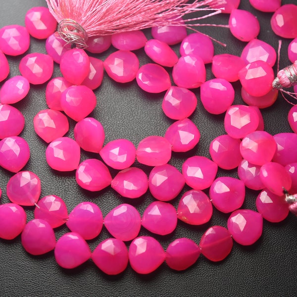 11 Inches Strand,Super Finest,Pink Chalcedony Faceted Heart Shape Briolettes,Size 10-11mm,