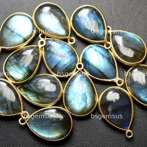 925 Sterling Vermeil Silver,Blue Flash Labradorite Smooth Pear Shape Pendant,5 Piece Of  18mm App.