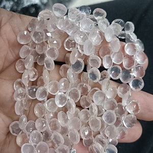 7 inch streng, super beste kwaliteit, natuurlijke rozenkwarts gefacetteerde hartvorm brioletten, grootte 7-8mm