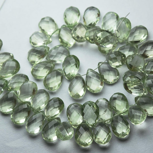 10 Pcs,Super Rare,Matched Pair,Natural Green Amethyst Faceted Pear Shaped Briolettes,Size 12mm