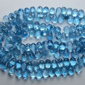 10 pcs,Finest Quality,AAA Quality,Natural Blue Topaz Faceted Drops Shaped Briolettes, 9-10mm,