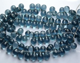 8  Inch Strand,London Blue Quartz Smooth Tear Drops Shape Briolettes,Size 7x10mm