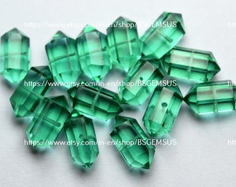 10 pieces, Emerald Green Hydro Quartz Faceted Pointed Fancy Pencil Gemstone Beads 13-14mm