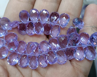 Side DRILLED,3 Matches Pair,Super Finest Quality,Lavender Hydro Quartz Faceted Pear Shape Briolettes,Size 8x12mm