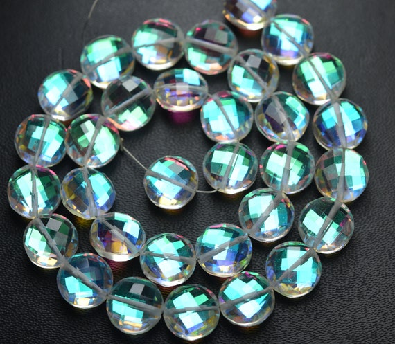 7 Inches Strand,Finest Quality,Rainbow Quartz Faceted Coins Shape Briolettes,10mm size.