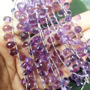 15 Beads, Natural Pink Amethyst Faceted Drops Shaped Briolettes, Size 9-10mm
