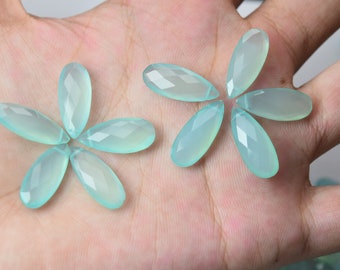 3 Matched Pair,AAA Quality, Aqua Chalcedony Faceted Pear Shape Briolettes,