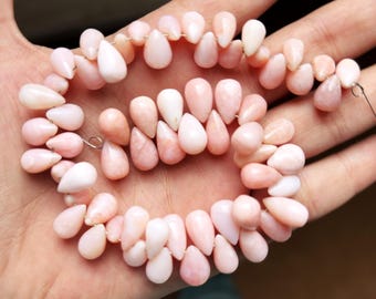 10 stuks, natuurlijk roze opaal glad traanvorm brioletten Grootte: 10-11 mm