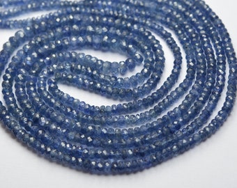 14 Inches Strand,Superb-Finest Quality,Natural Burmese Blue Sapphire Faceted Rondelles,Size.3-5mm1001