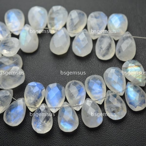 7 Inch Strand,Blue Flash Rainbow Moonstone Faceted Pear Shape Briolettes,Size 8-10mm Approx